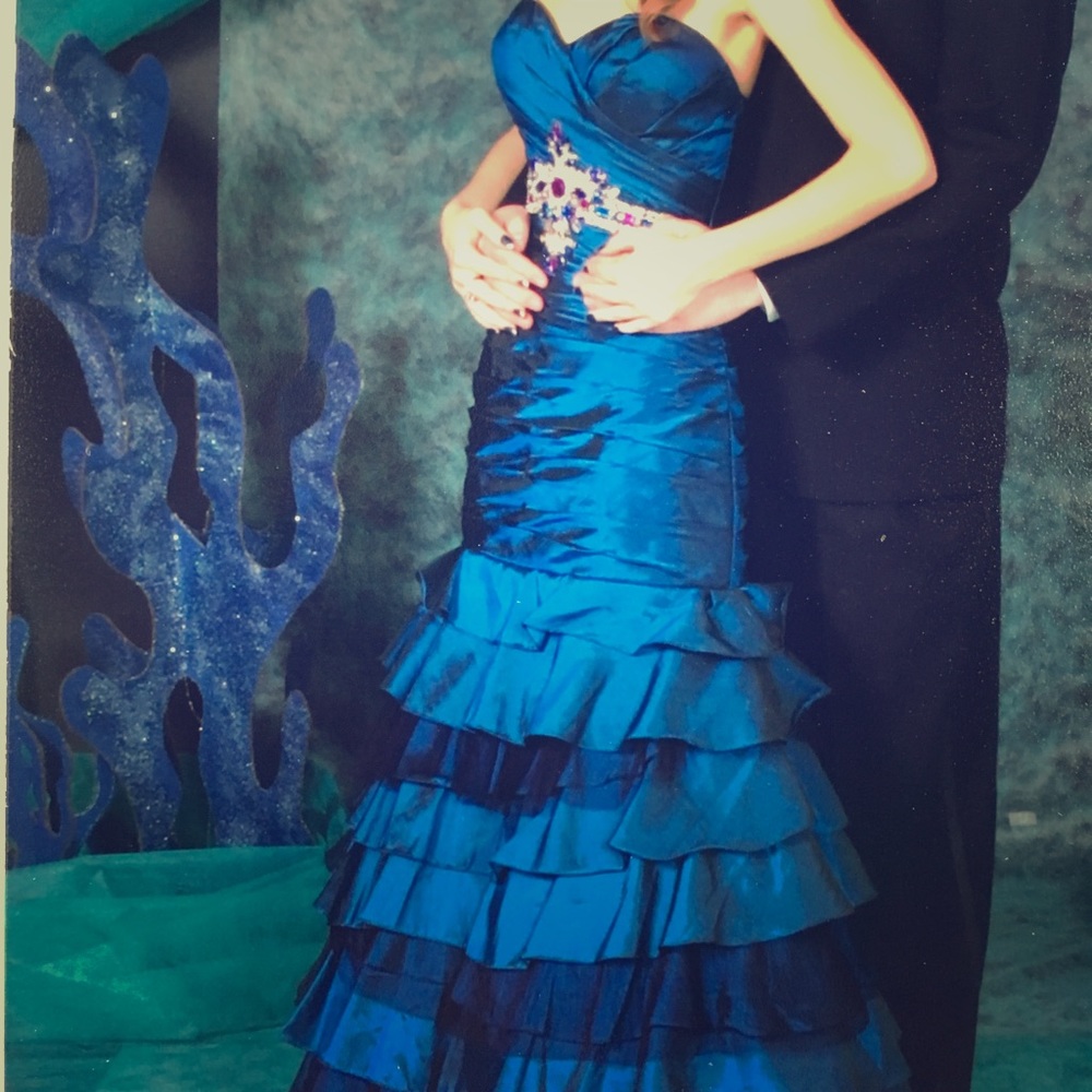 Blue Tiered Mermaid Dress - Picture 1 of 4